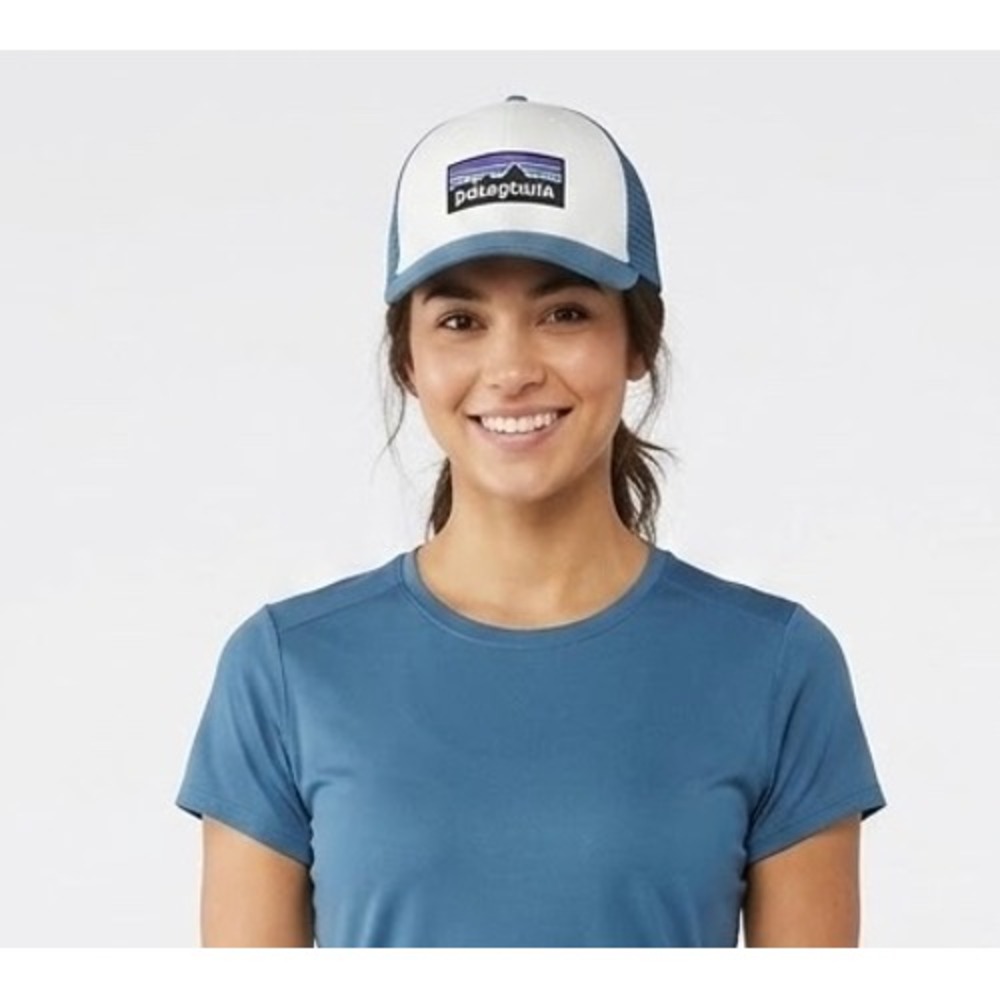 PATAGONIA P-6 Logo LoPro Trucker Hat White Teal Blue Mesh Snapback Cap